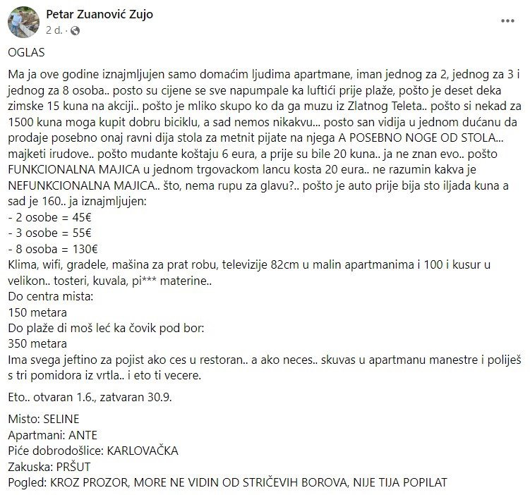oglas za apartmane na moru