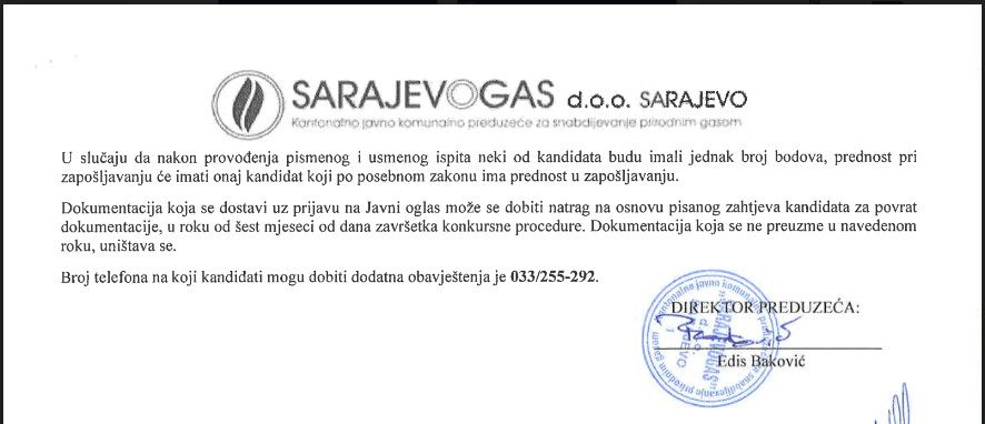 dio teksta javnog oglasa