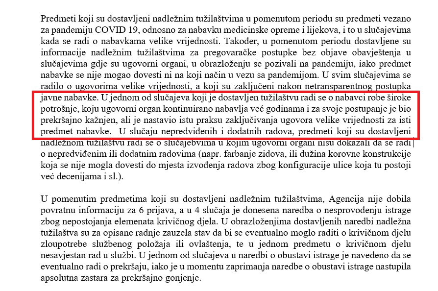 faksimil dijela izvjestaja Agencije za javne nabavke