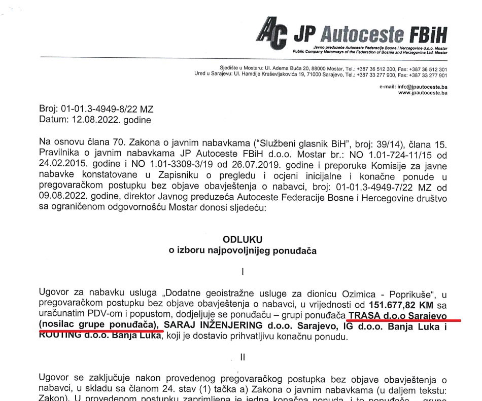 Ugovor Autoceste FBiH Trasa