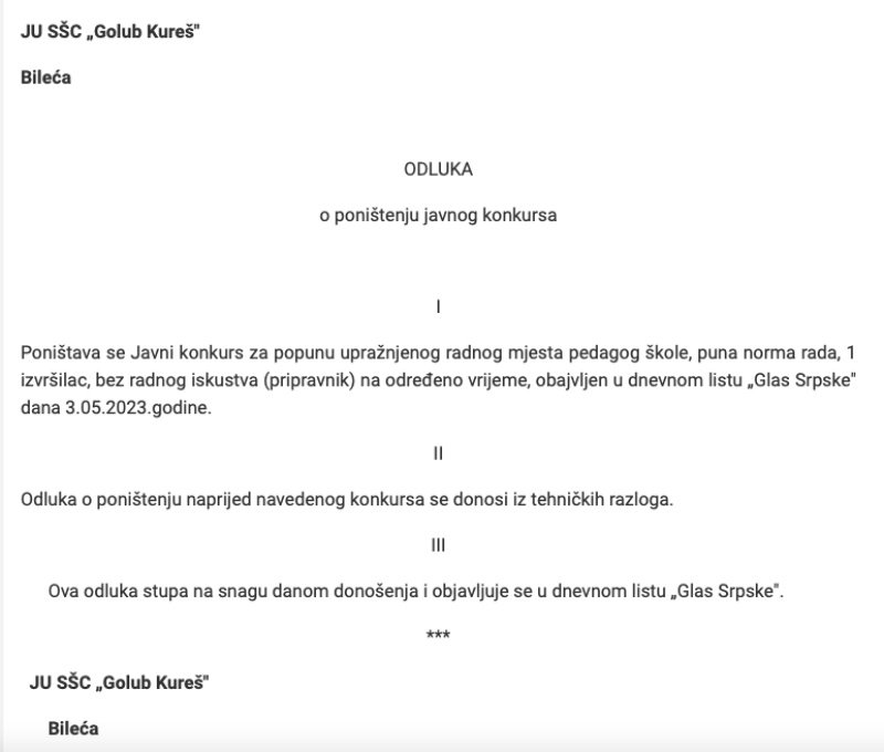 odluka bileca