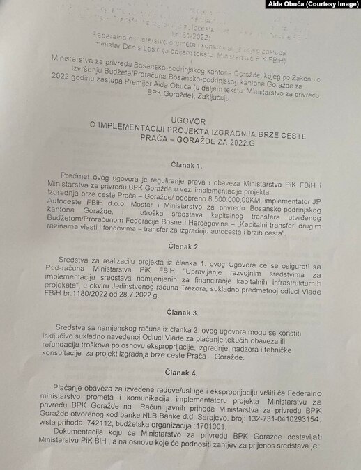 Ugovor o projektu izgradnje brze ceste Prača - Goražde za 2022. godinu.