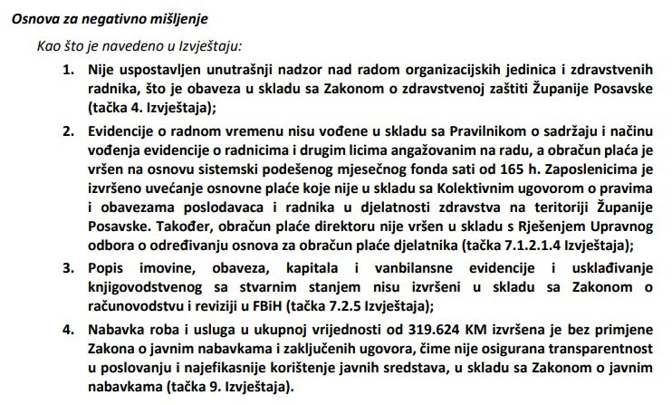 Izvještaj o reviziji Doma zdravlja Odžak