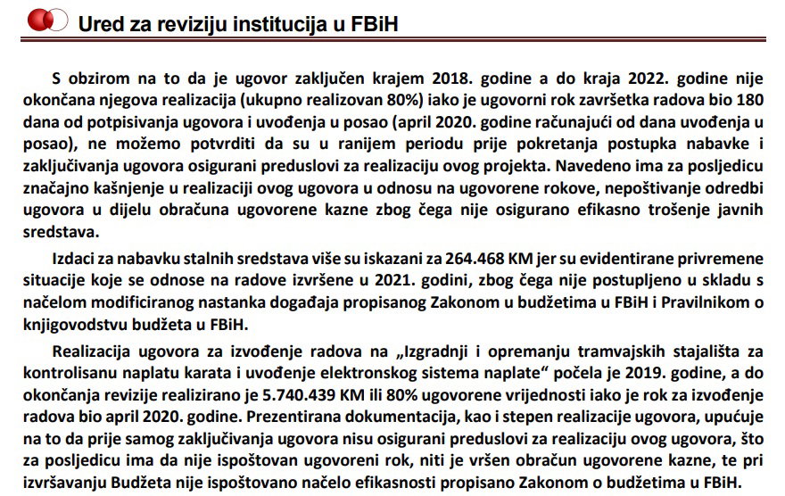 Izvještaj o reviziji Ministarstva saobraćaja KS