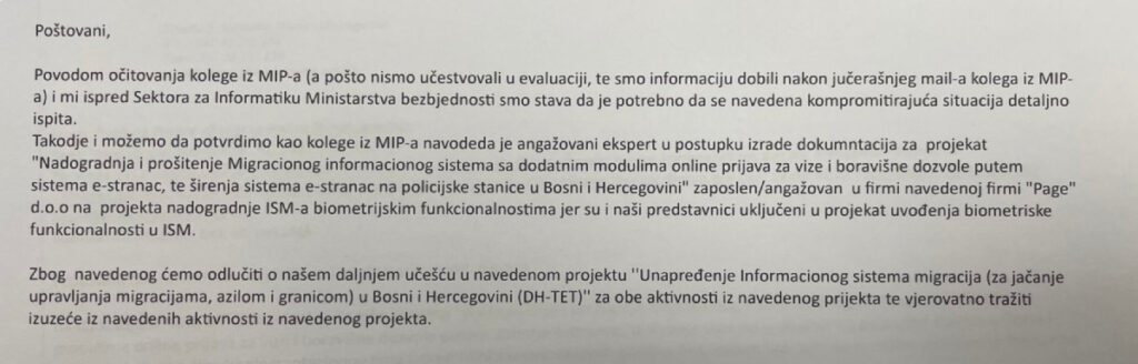 E-mail prepiska o izuzeću članova Radne grupe 