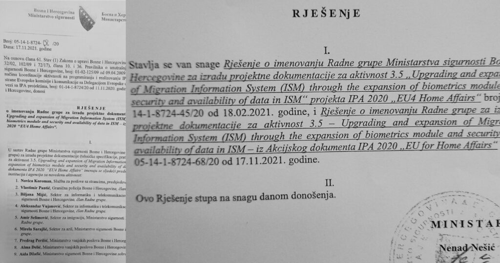 Rjesenje o imenovanju Radne grupe i Nešićeva odluka o ukidanju Radne grupe