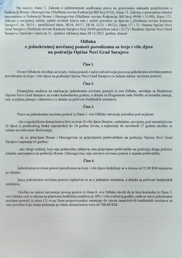 Odluka Općinskog vijeća Novi grad