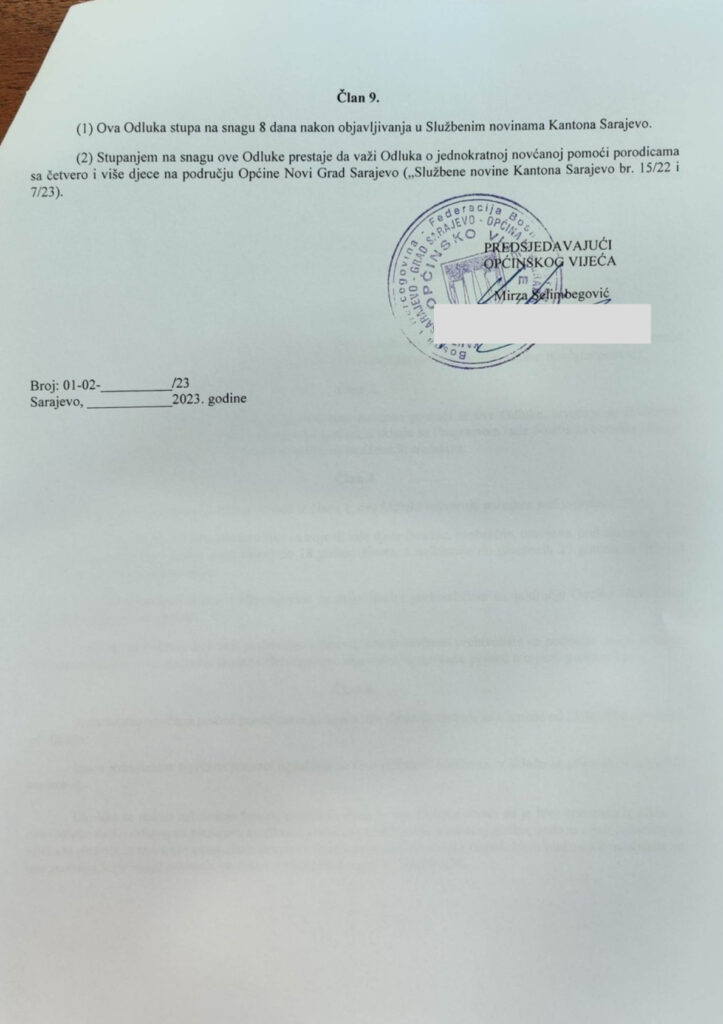 Odluka Općinskog vijeća Novi grad