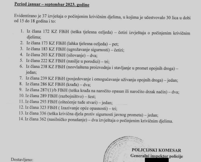Krivična djela srednjoškolaca u Sarajevu