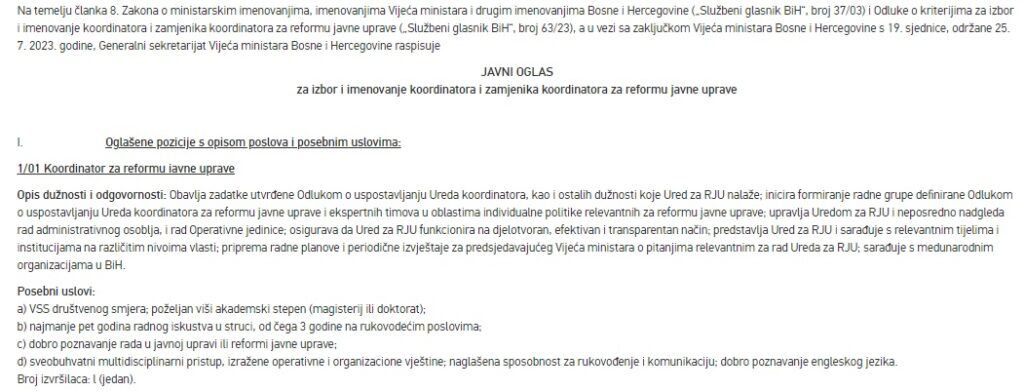 Konkurs je raspisao Generalni sekretarijat VMBiH
