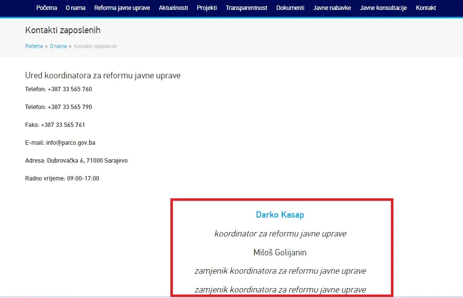 stranica Ureda nema imena Samira Sabljice