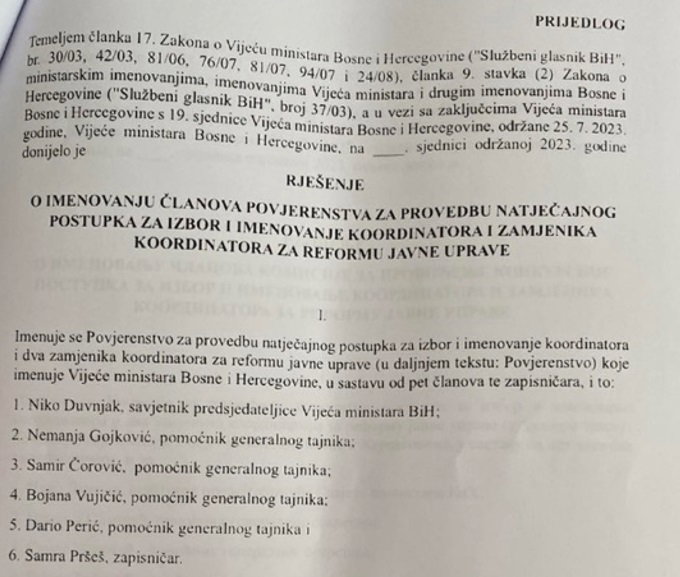 Prijedlog rješenja o imenovanju konkursne komisije