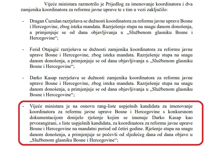 Zapisnik sa sjednice Vijeca ministara BiH