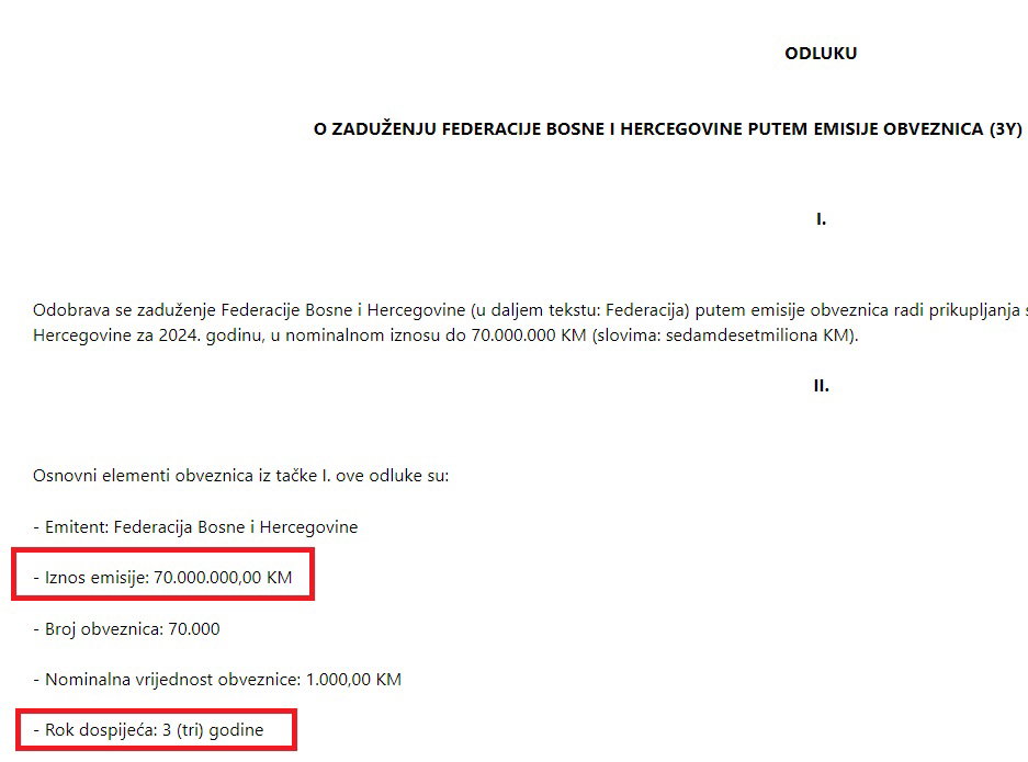 faksimil odluke o emisiji obveznica vlada federacije bosne i hercegovine
