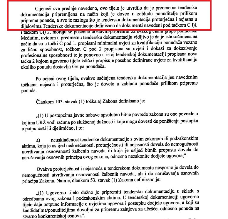 navodi URZ da su doveli u zabludu ponudjace