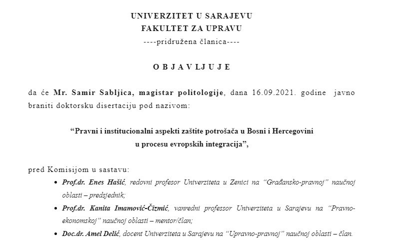 samir sabljica doktorirao