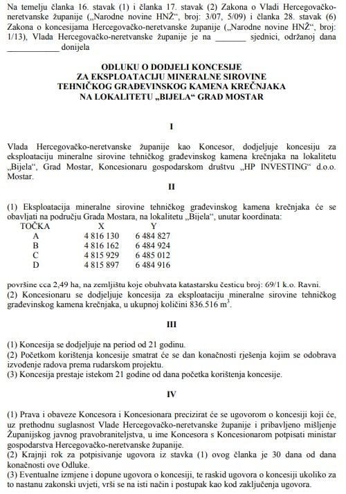 koncesija kamenolom bijela