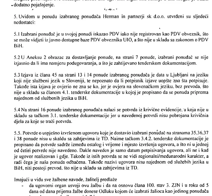 Akt URŽ-a, navodi iz žalbe