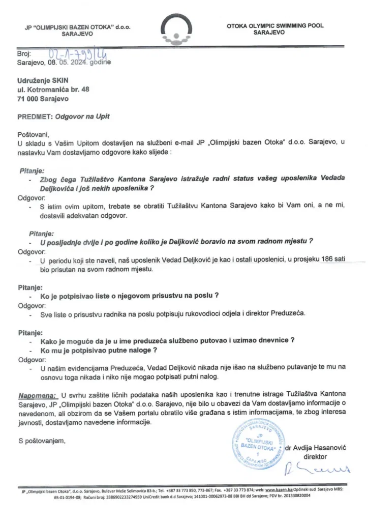 odgovor deljkovicevog direktora