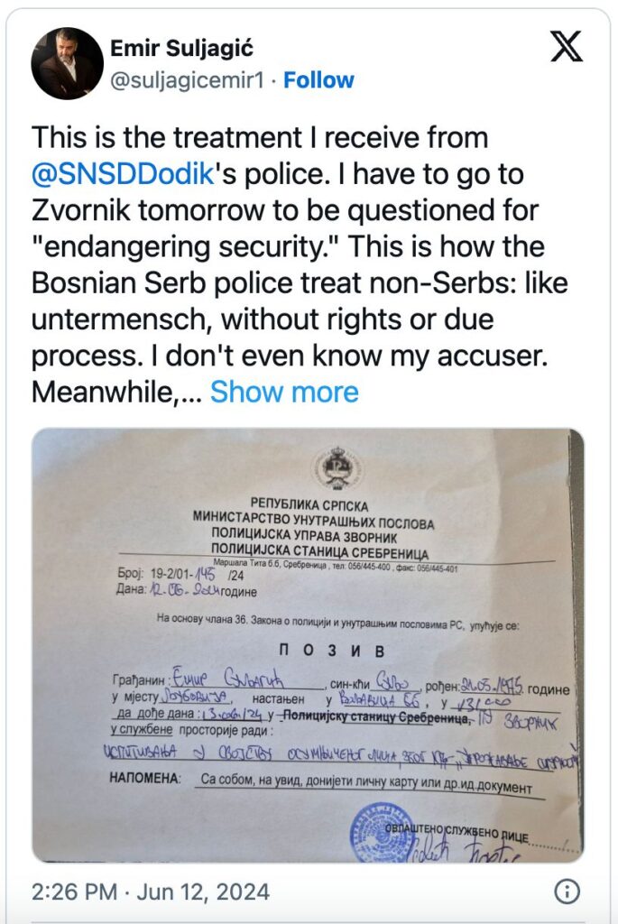 suljagic pozvan u policiju
