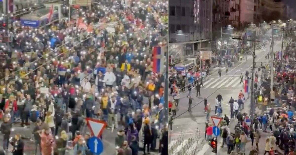 trenutak upotrebe zvučnog topa na protestima u beogradu, građani su bježali kao sumanuti