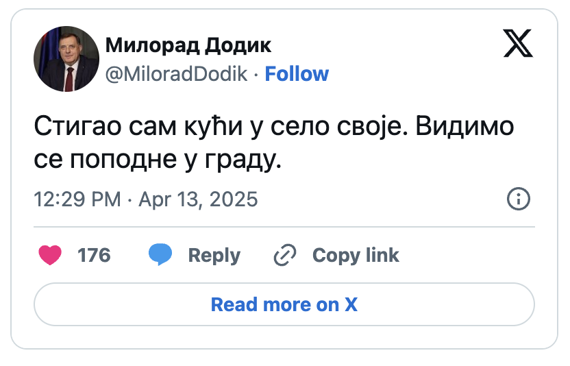 dodik objava na x