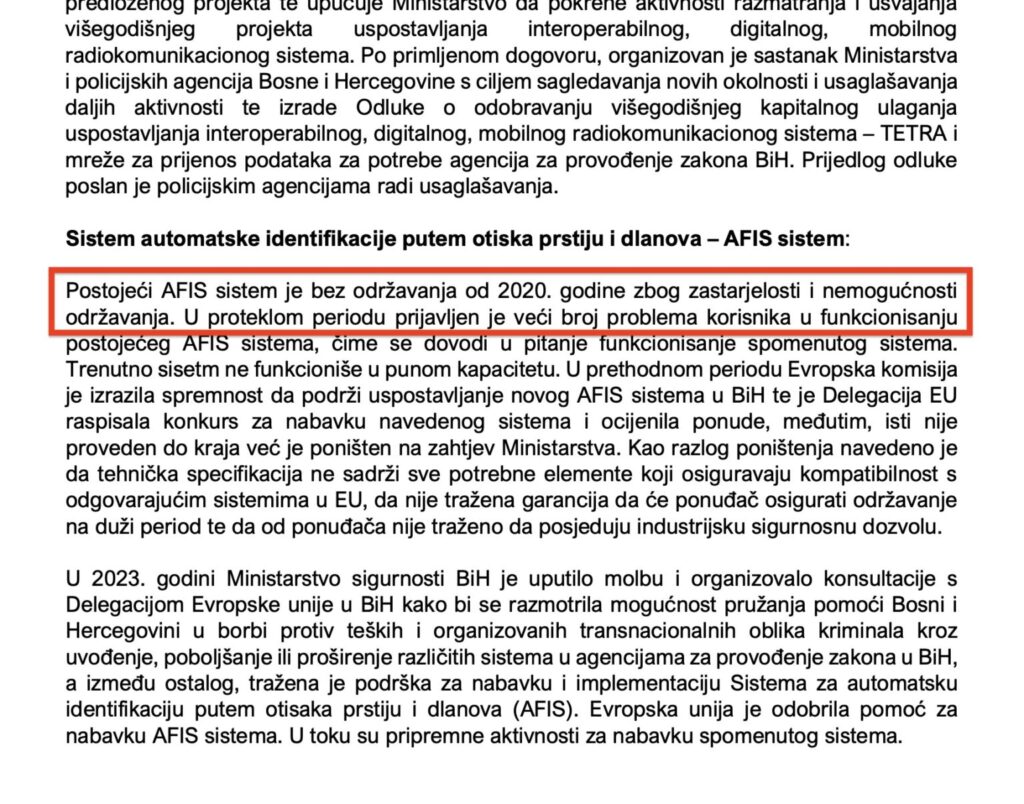 One of the findings of the state auditors regarding the AFIS