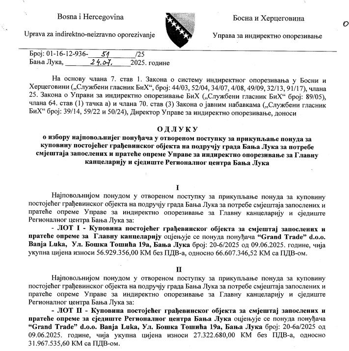 uio odluka o kupovini zgrade