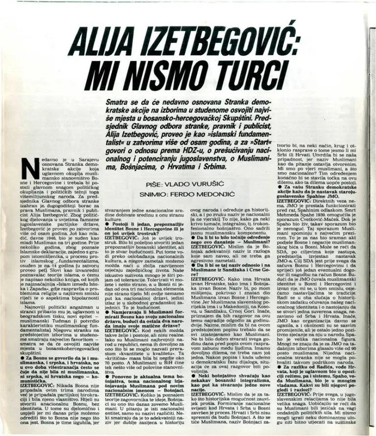 Intervju s Alijom Izetbegovićem u "Startu" 1990. godine