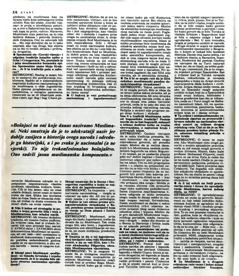 Intervju s Alijom Izetbegovićem u "Startu" 1990. godine