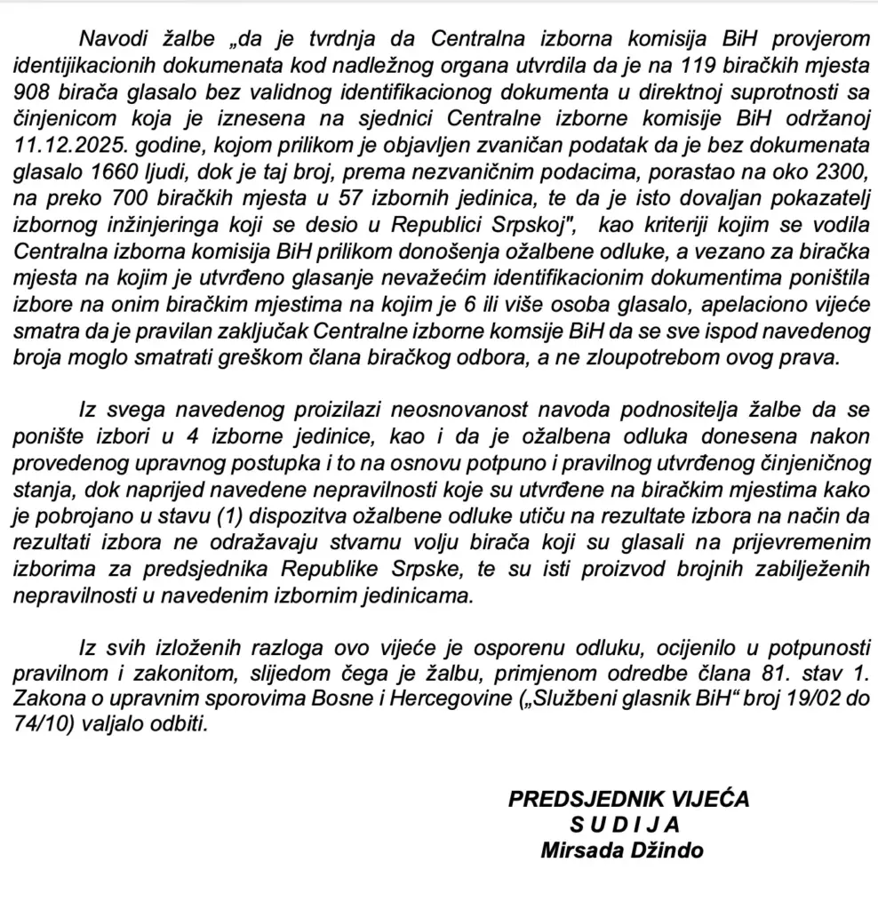 Detalj iz presude po žalbi SDS-a