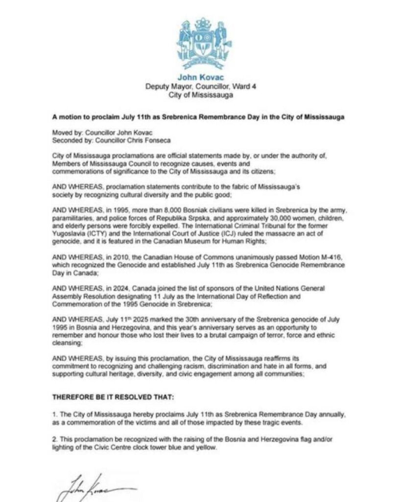 mississauga srebrenica