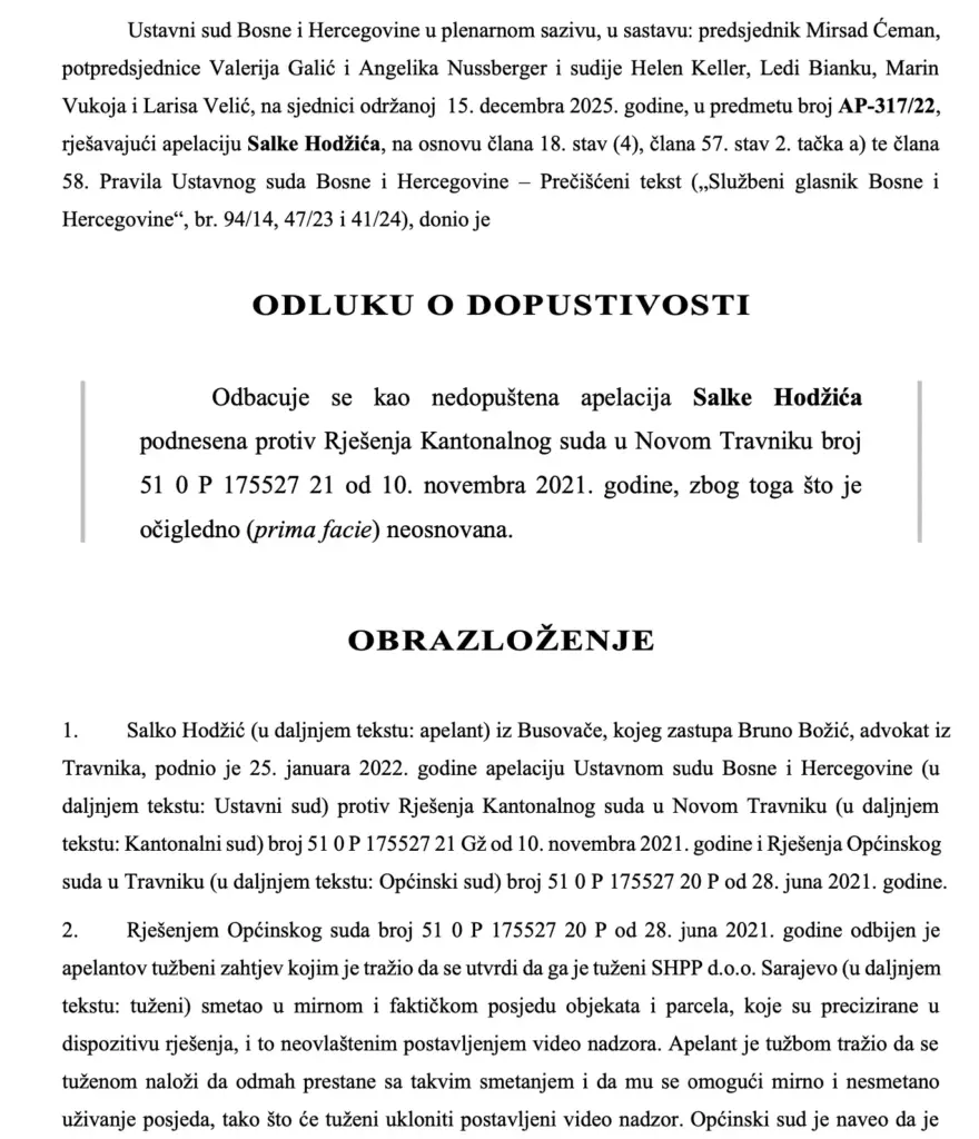 Odluka Ustavnog suda u slučaju Salke Hodžića