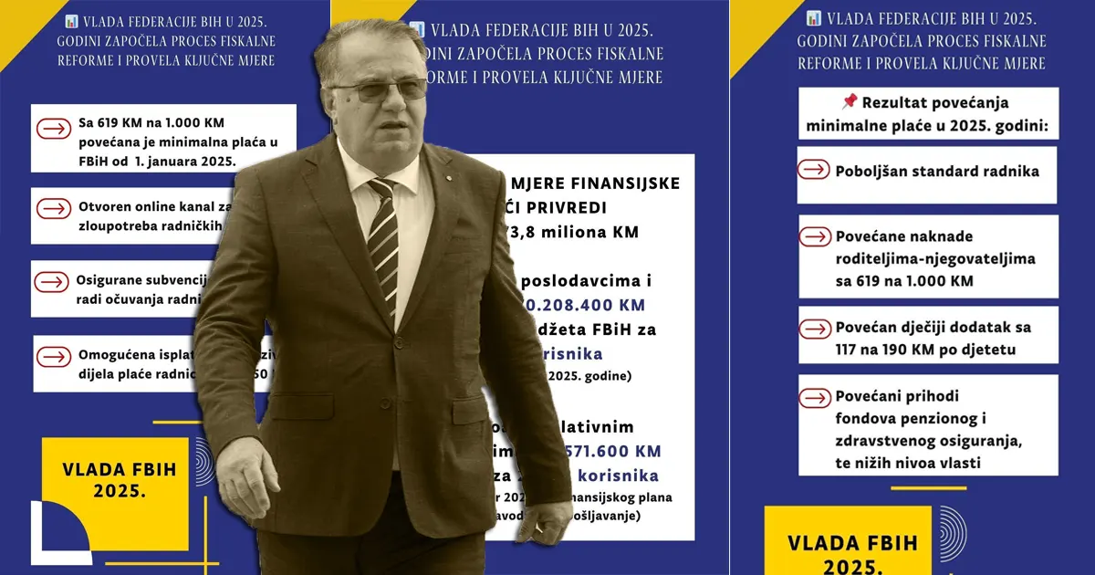 Vlada Federacije Bosne i Hercegovine u 2025. godini nastavila je provoditi sveobuhvatne mjere na jačanju ekonomskog i socijalnog položaja građana, unapređenju standarda radnika, očuvanju radnih mjesta, rasterećenju poslodavaca i suzbijanju sive ekonomije