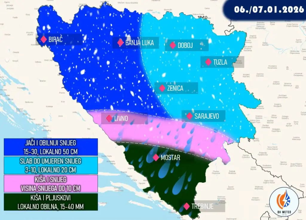 Očekivane padavine u BiH