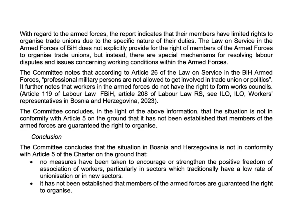 Detalj iz izvještaja Evropskog komiteta za socijalna prava