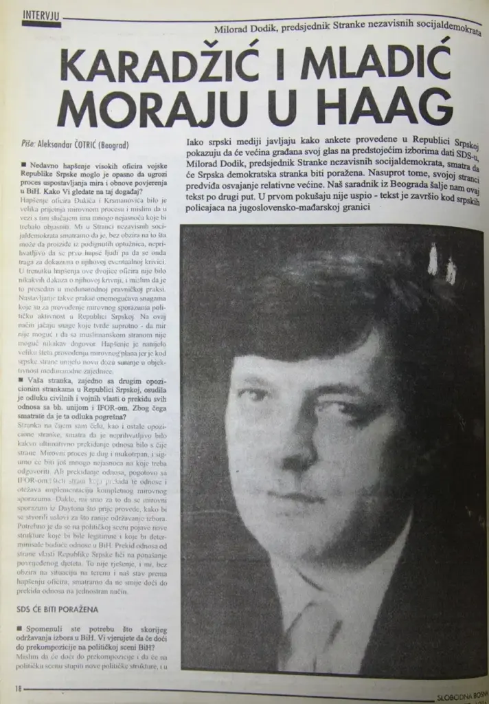 Dodikov intervju iz 1996. za Slobodnu Bosnu
