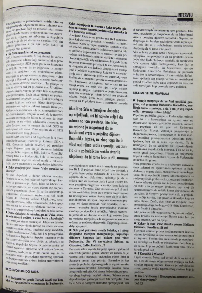 Dodikov intervju iz 1996. za Slobodnu Bosnu