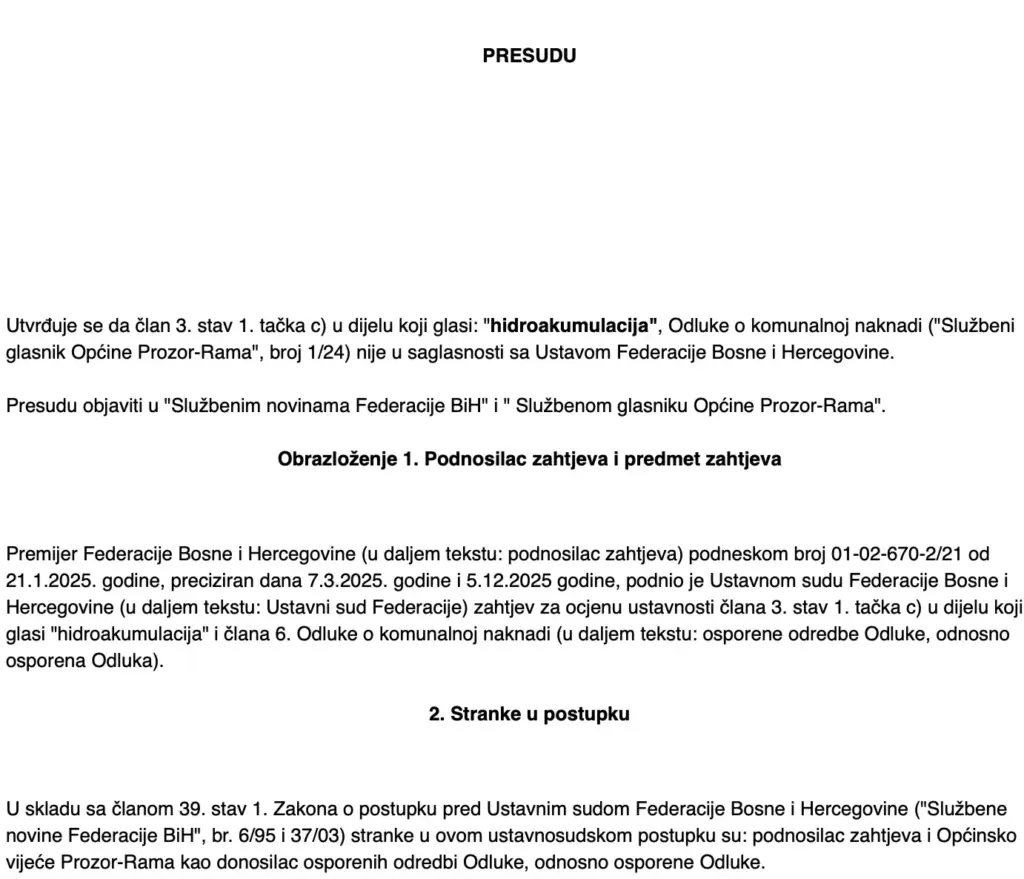 Faksimil odluke Ustavnog suda FBiH