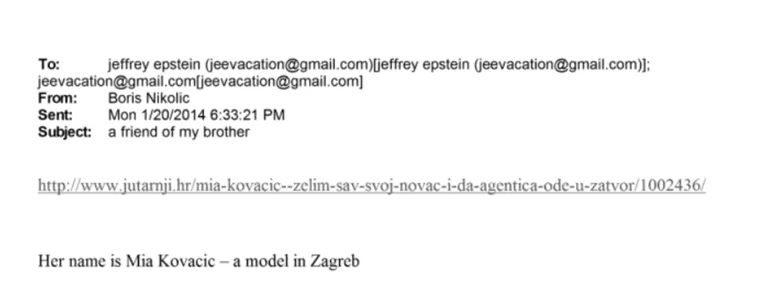 Nikolićev mail poslan Epsteinu