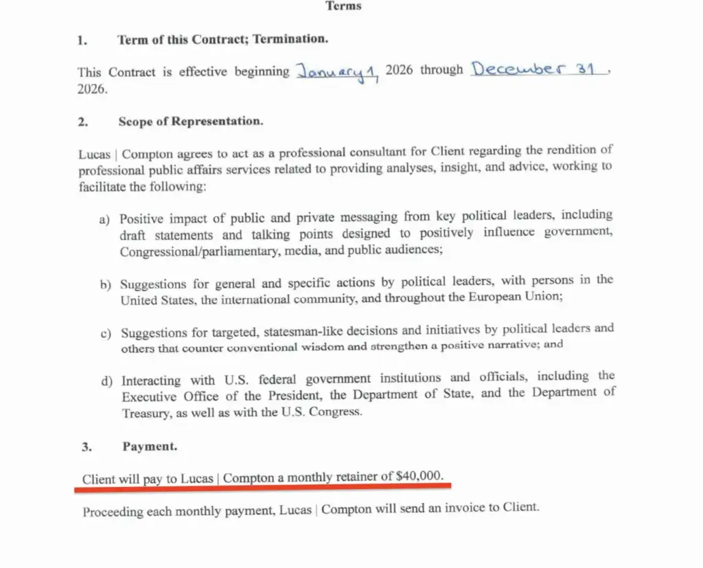 Detalj iz ugovora sa Lucas Compton LLC