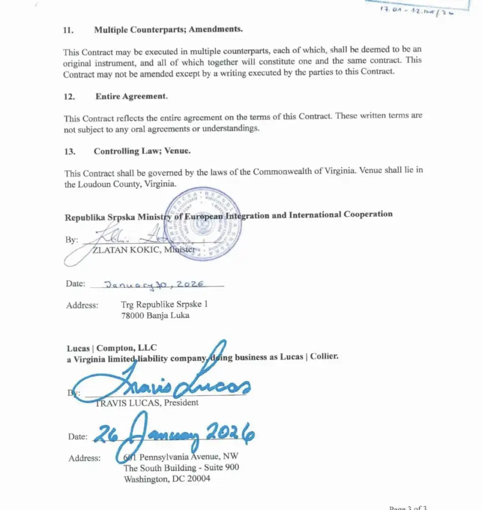 Detalj iz ugovora sa Lucas Compton LLC