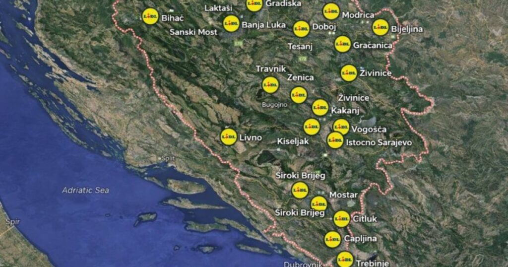 Mapa gradova u kojima se otvara Lidl u BiH