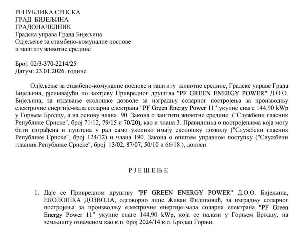 rjesenje pf green energy