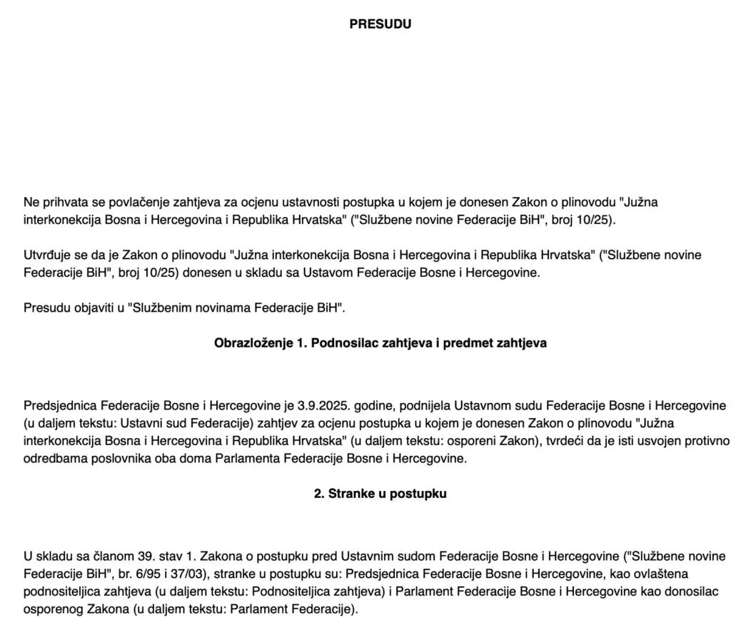 Faksimil presude Ustavnog suda FBiH