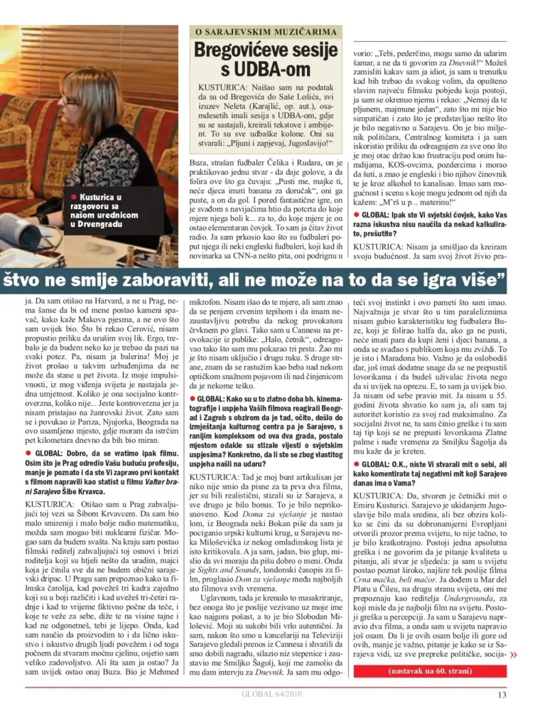 Intervju sa Emirom Kusturicom u magazinu "Global"