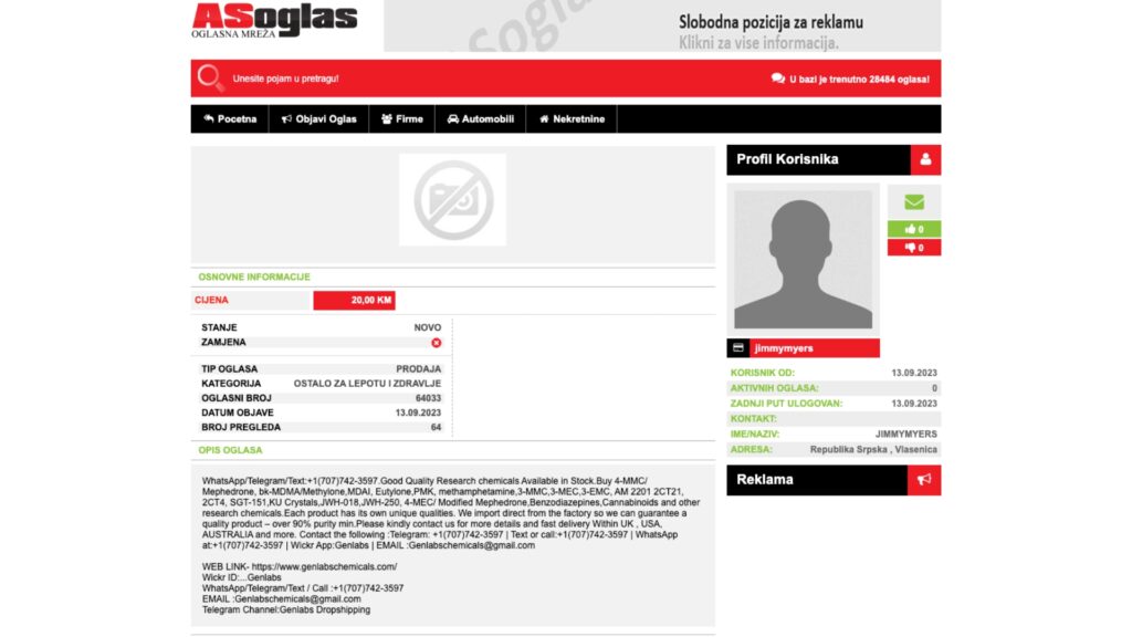 Jedan od oglasa prodavca koji tvrdi da je iz Vlasenice.