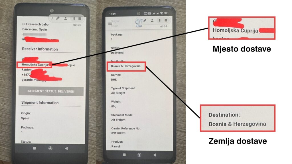 Dostavnice o slanju paketa iz Španije u BiH koje je dostavio prodavač