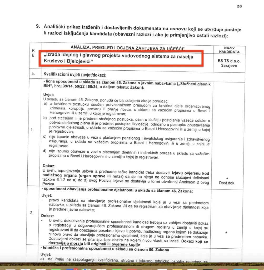 Jedna od nelogičnosti tendera