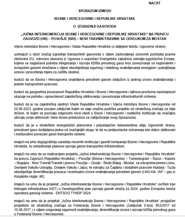 Detalj nacrta sporazuma o Južnoj interkonekciji